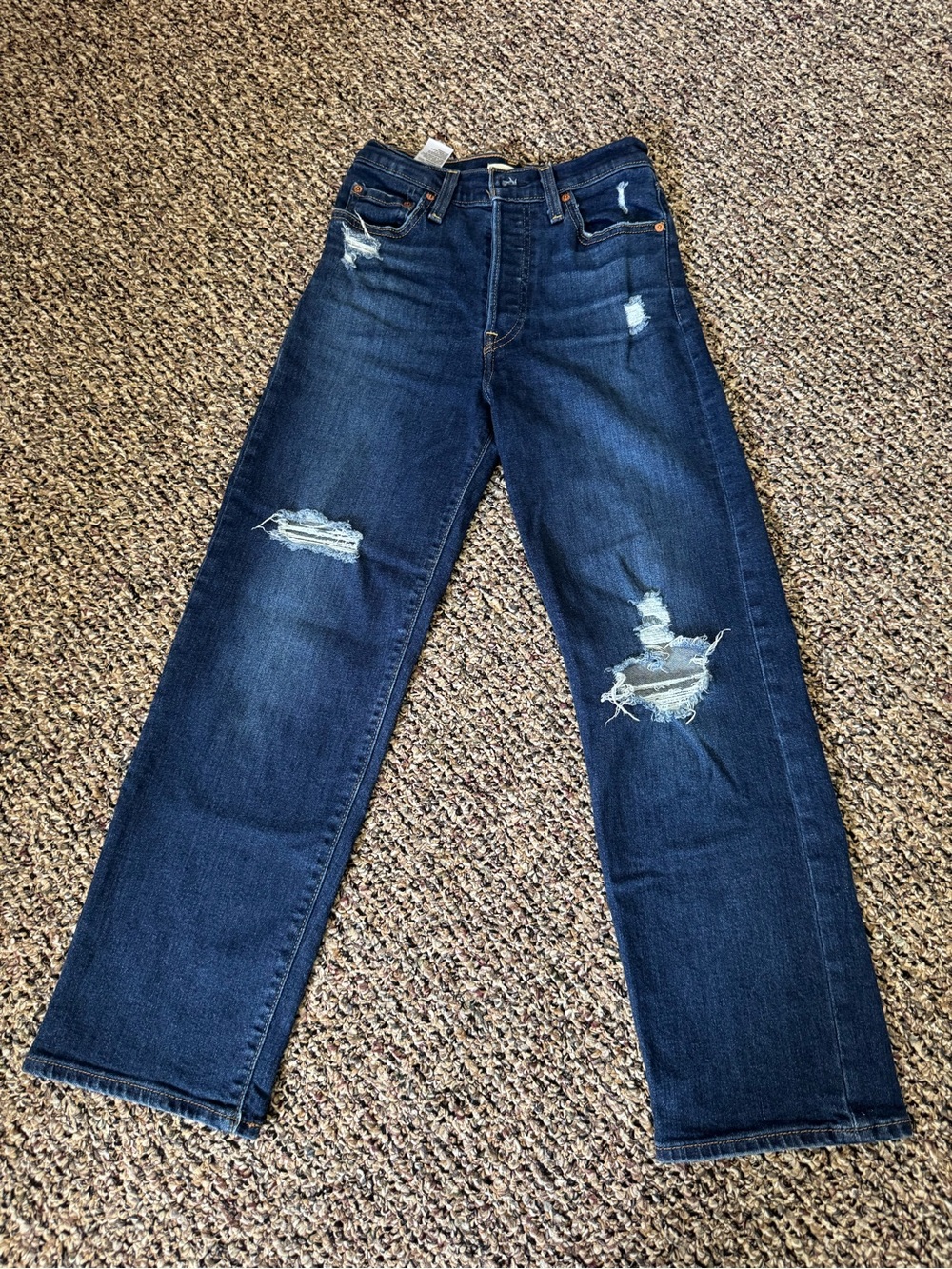 Levi's Women's Dark Blue Straight Leg Distressed Jeans